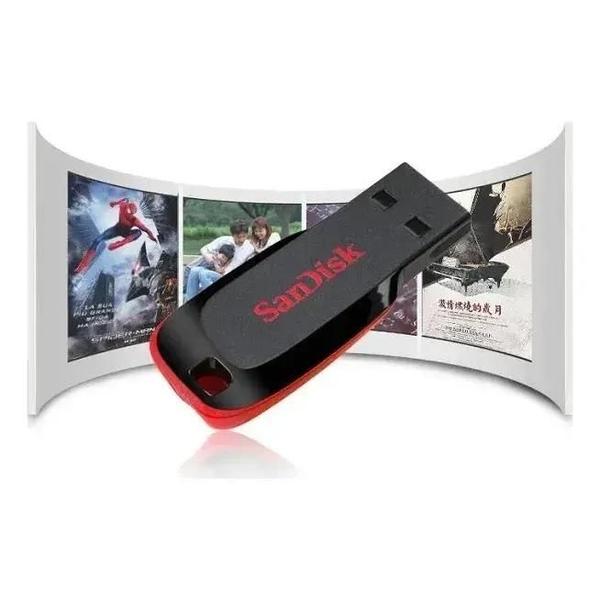 Pendrive 128gb Usb 2.0 Sandisk Cruzer Blade Cor Preto/vermelho