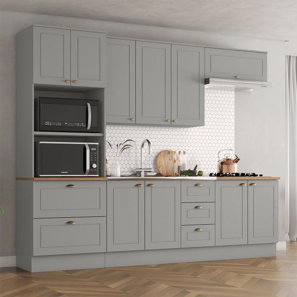 Cozinha Completa Americana 10 Portas 5 Gavetas 100% Mdf Cinza Hp/Nature - Henn