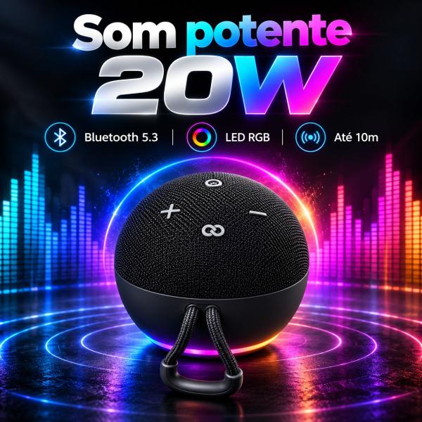 Caixa de Som Bluetooth com Alça e Iluminação RGB