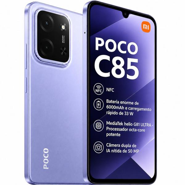 Xiaomi POCO C85 256GB 8GB Câmera 50MP Tela 6.88 120 Hz NFC Garantia de 1 ano