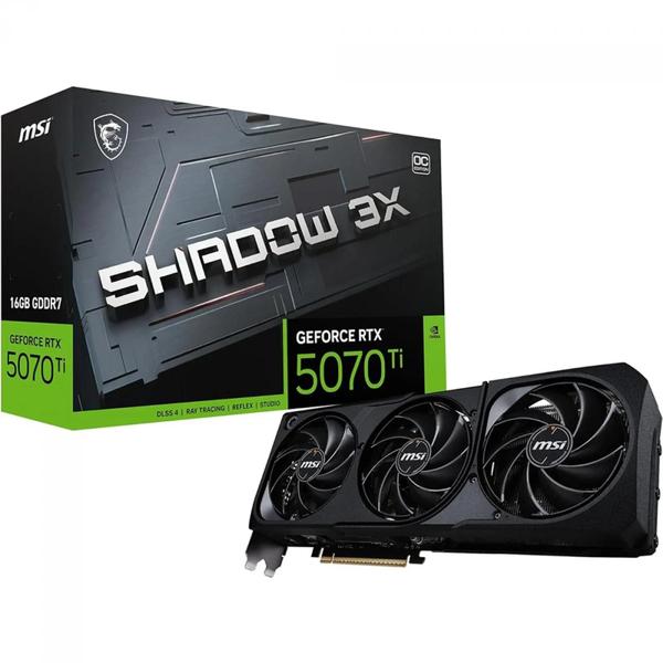 Placa de Vídeo MSI NVIDIA GeForce RTX 5070 Ti Shadow 3X OC, 16GB, GDDR7, DLSS, Ray Tracing, 912-V531-097