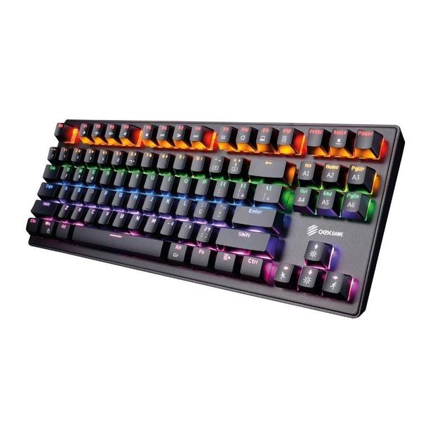 Teclado mecanico gamer spectrum rainbow switch outemu blue oex tc602 preto