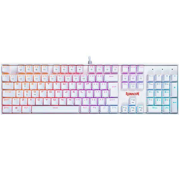 Teclado Mecanico Gamer Redragon Mitra Branco SWITCH Blue K551W-RGB