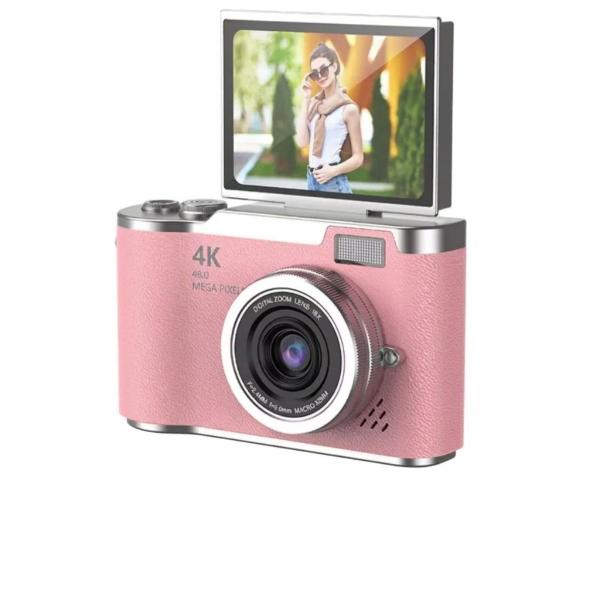 Câmera Digital 2026 Nova 48MP 4K Tela Flip 8X Zoom Selfie Vlog Cor:Rosa