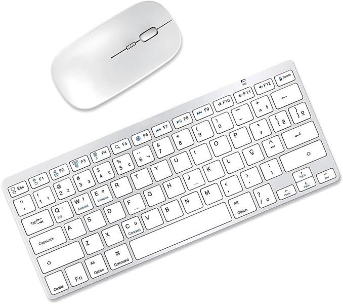 KIT Teclado e Mouse Sem Fio Bluetooth Compatível Tablet Macbook iPad iMac Notebook PC, Premium Silencioso Minimalista Portátil