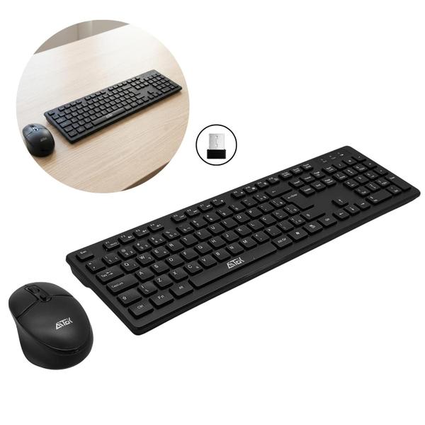 Kit Teclado e Mouse Sem Fio Aitek AKTW111 2.4GHz Preto 1600 DPI Ergonômico