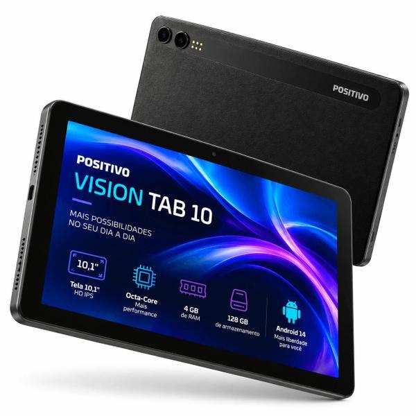 Tablet Positivo Vision Tab 10 10,1 128GB 4GB RAM 4G WiFi Android 13 OctaCore Preto