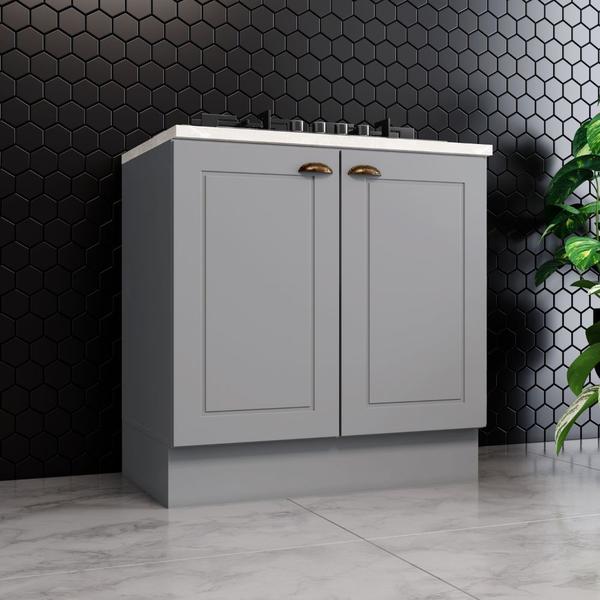 Balcão 80cm com Tampo para CookTop 2 Portas Americana Henn - Cinza/Calcare