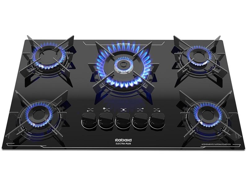 Cooktop 5 Bocas a Gás GLP Itatiaia Tripla Chama Preto Electra Plus