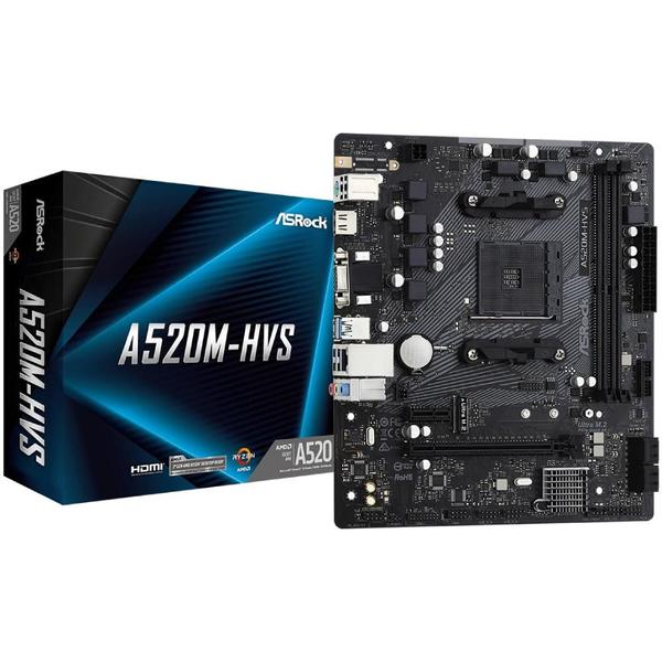 Placa Mae Asrock A520m-hvs Ddr4 Am4 Hdmi Vga M.2 Usb 3.2 90-mxbe60-a0uayz