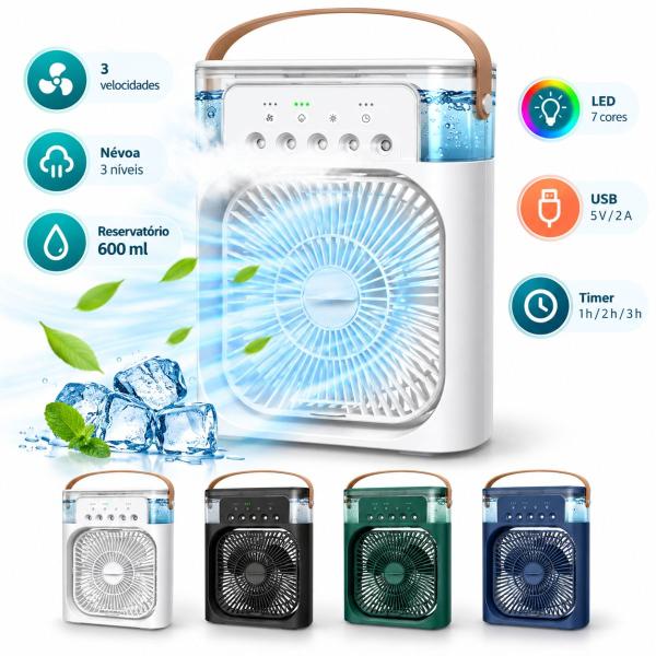 Ventilador Umidificador e Refrigerador de Ar Portátil USB Recarregavel Bivolt