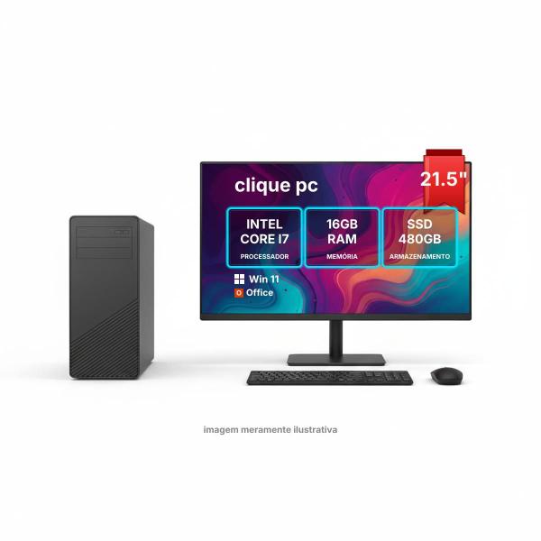 Computador completo I7, RAM 16GB, SSD 480GB, Monitor 21,5 Win 11 Pro