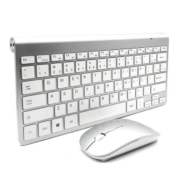 Kit Teclado e Mouse Sem Fio 2.4GHz Ultra Slim, Silencioso e Compacto