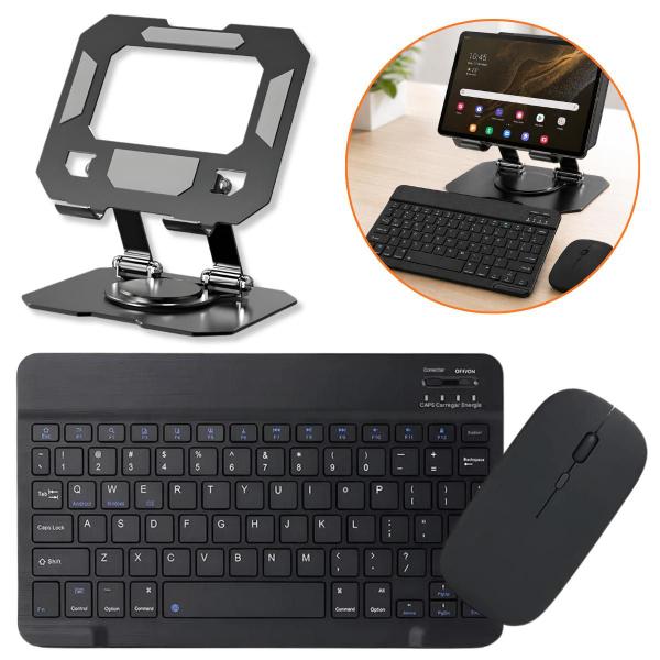 Teclado ABNT2 + Mouse Bluetooth + Suporte Alumínio para Tablet Xiaomi Redmi Pad Se