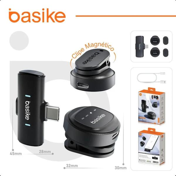 Microfone Lapela Sem Fio Profissional Basike Usb Tipo C