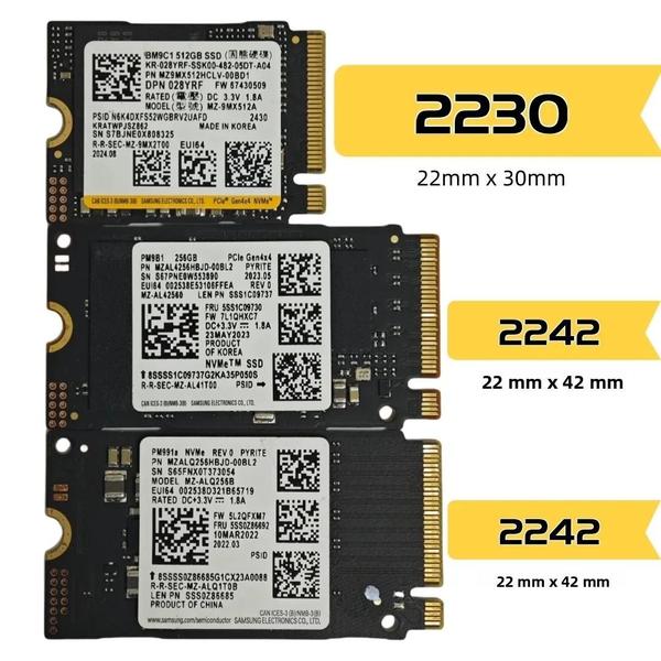 SSD OEM Samsung PCIe 4.0 M.2 2230 512GB PCIe 3.0 M.2 2242 256GB NVMe