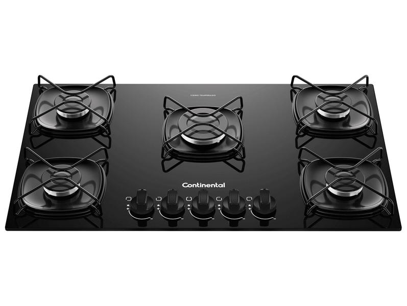 Cooktop 5 Bocas a Gás GLP Continental Mesa de Vidro Preto Acendimento Automático KC5GR