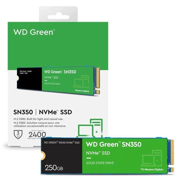 SSD M.2 250GB Western Digital WD Green SN350 NVMe PCIe Gen3 x4 Leitura 2400MBs e Gravação 1500MBs