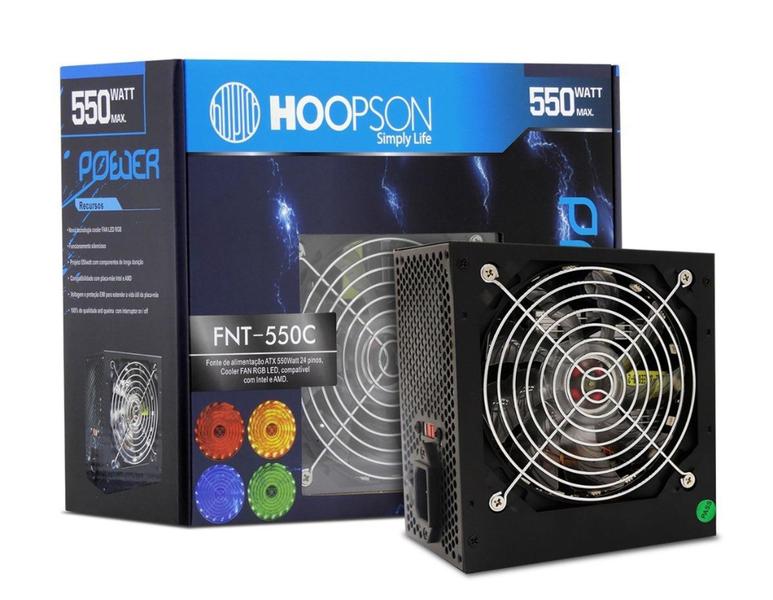 Fonte Atx Gamer 550w Com Cooler 120mm Led Rgb Hoopson