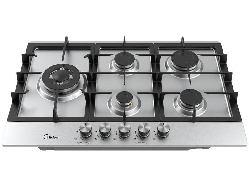 Cooktop 5 Bocas a Gás Inox com Grade de Ferro Fundido Midea