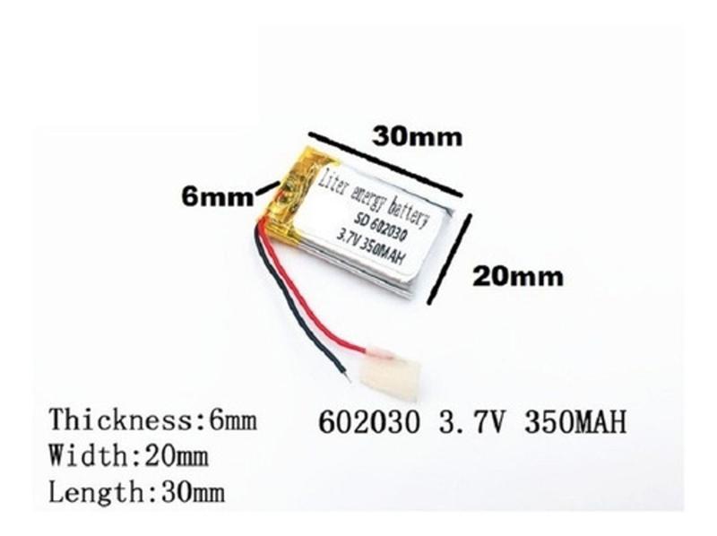 Bateria 3,7v 350mah 6mm X 20mm X 30mm Com 2 Fios 602030 -