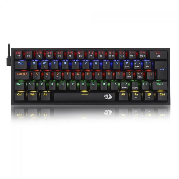 Teclado mecanico gamer fizz rainbow switch brown redragon k617-r-b preto