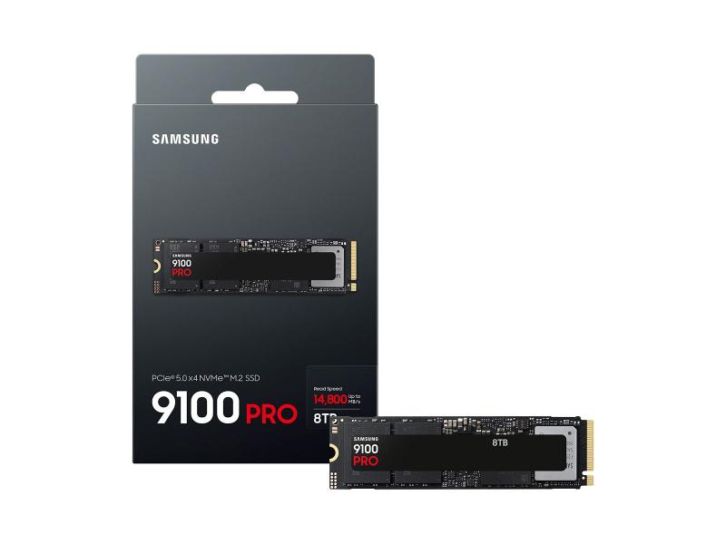 SSD M.2 8TB Samsung 9100 Pro PCIe Gen 5.0 x4 NVMe 2.0 Leitura até 14800MBs Gravação até 13400MBs MZVAP8T0BAM