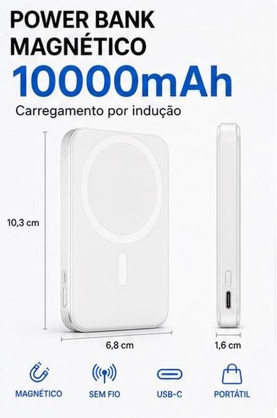 Power Bank Magnético 10000mAh Compatível iPhone 12 13 14 15 16 17 MagSafe Carregador Portátil Indução Sem Fio Carga Rápida Envio Imediato