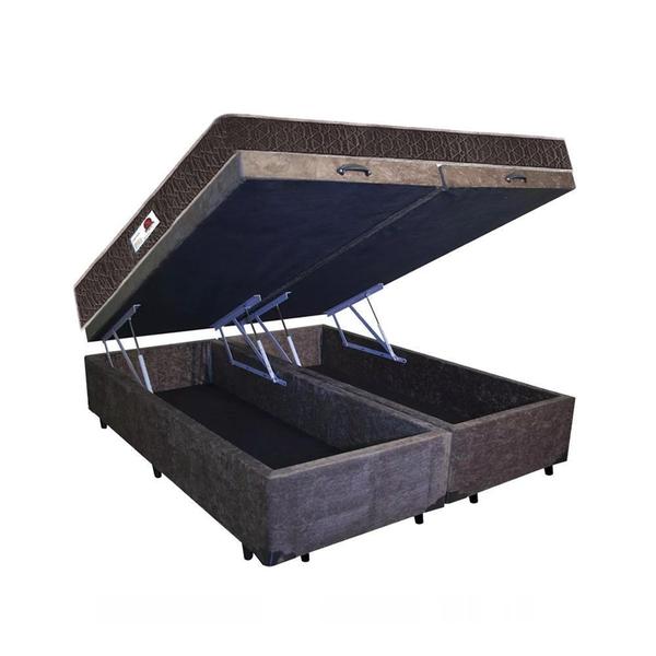 Cama Box Baú Queen Colchão Classic Mola Ensacada + Box Suede Marrom Serra Negra 67x158x198