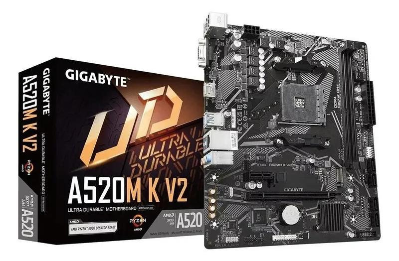 Placa Mãe A520M K V2 AMD AM4 MATX DDR4 Gigabyte Cor Preto Placa Mãe A520M K V2 AMD AM4 MATX DDR4 Gigabyte Cor Preto
