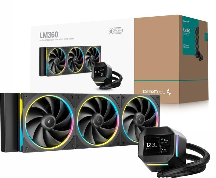 Water cooler 360mm deepcool lm360, argb, display 2.4", black - r-lm360-bkdmmc-1