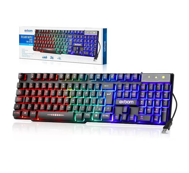 Teclado gamer exbom bk-152c led rgb semi-mecanico abnt2