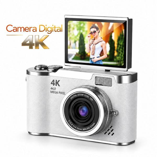 Câmera Fotográfica Digital 4K com Zoom 8X e Flash Integrado Cor:Branco Câmera Fotográfica Digital 4K com Zoom 8X e Flash Integrado Cor:Branco