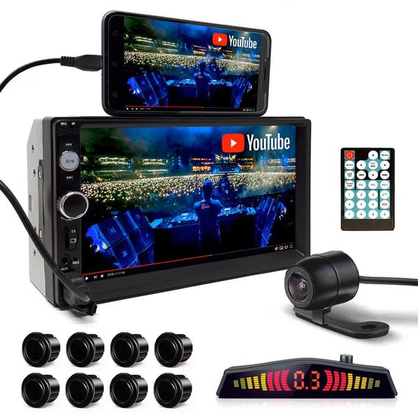 Kit Multimídia + Câmera Ré + Sensor Dianteiro Traseiro Preto Fosco Kia Soul 2010 2011 2012 2013 Bluetooth USB