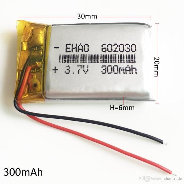 Bateria 3,7v 300 Mah 6mm X 20mm X 30mm 2 Fios