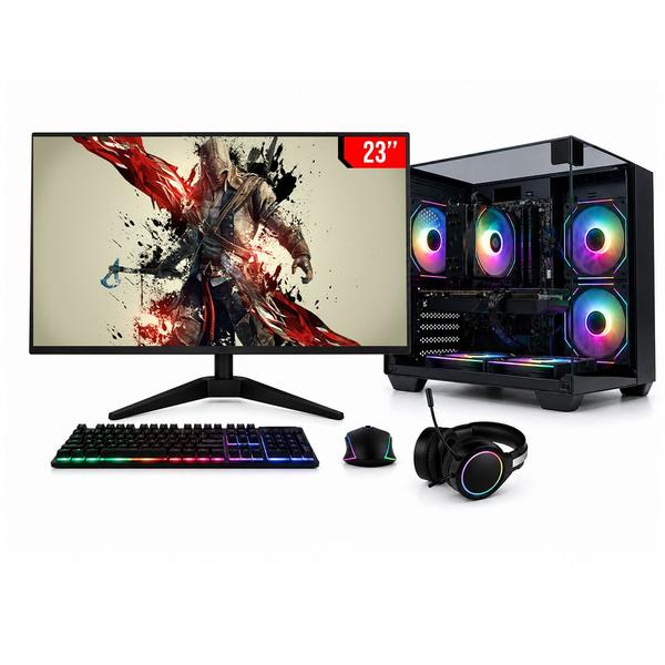 PC Gamer Completo Intel Core i5 6500, Radeon RX 570 8GB, 16GB RAM, SSD 256GB NVMe, Fonte 600W,5 fans RGB, Monitor 23" ,Preto -BluePC STORM PGBP-STO124
