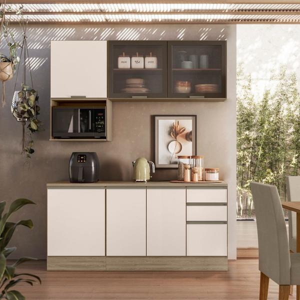 Composição de Cozinha Etna com Balcão 80cm e Balcão 120cm com Tampo Poliman Móveis