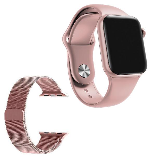 Smartwatch W58 Preto Android/iOS + Pulseira Aço Cor:Rosa