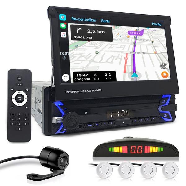 Kit Multimídia Tela Retrátil + Câmera Ré + Sensor Ré Branco Fiesta 2014 2015 2016 Carplay