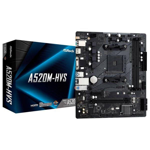 Placa Mãe ASRock A520M-HVS, AMD AM4, DDR4, Micro ATX