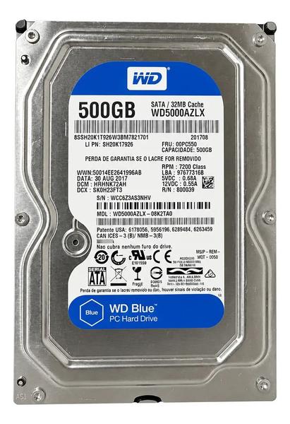 Disco Rigido Interno Hd 500gb Western Digital Sata 3,5 Blue Prateado