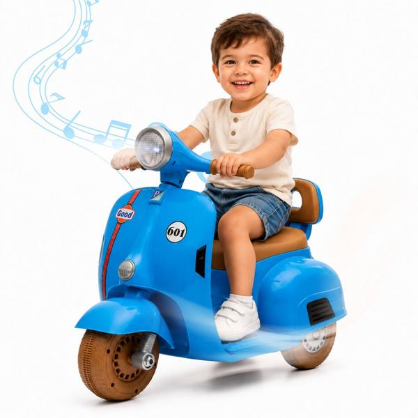 Moto Elétrica Infantil 6V Scooter Triciclo 3 Rodas com Luz Som e LED