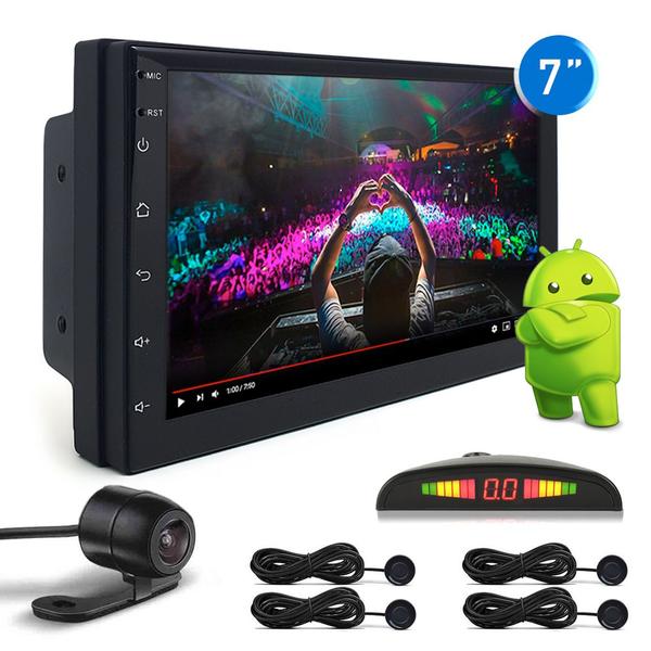 Kit Multimídia Android + Câmera Ré + Sensor Dianteiro Traseiro Preto Fosco Spin 2012 2013 2014 Bluetooth