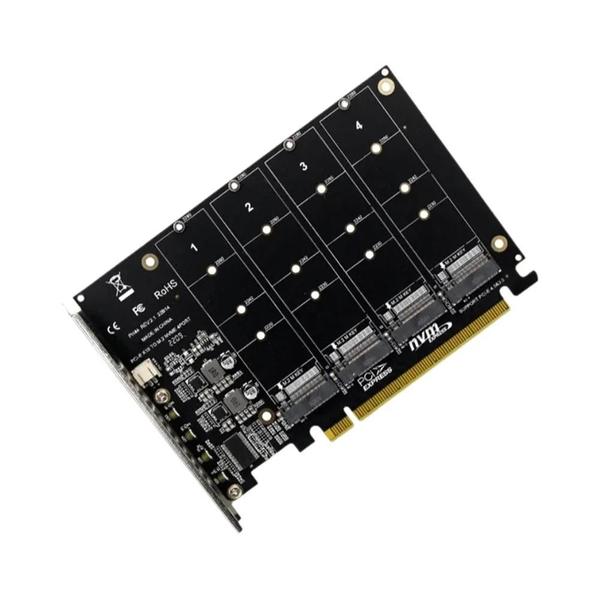 Adaptador Conversor De 4 Portas M.2 NVME SSD Para PCIe X16 Com Indicador LED Para Expansão De