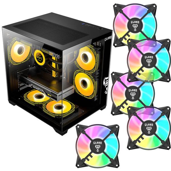 Gabinete Gamer CLANM Grodd Night Preto Mid Tower Vidro com 5 Fans RGB