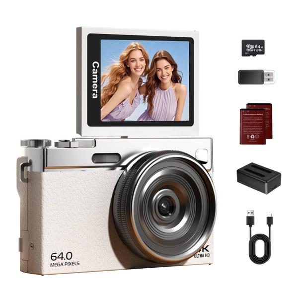 Câmera Digital Lenane 4K 64MP Lentes Duplas com Tela Flip
