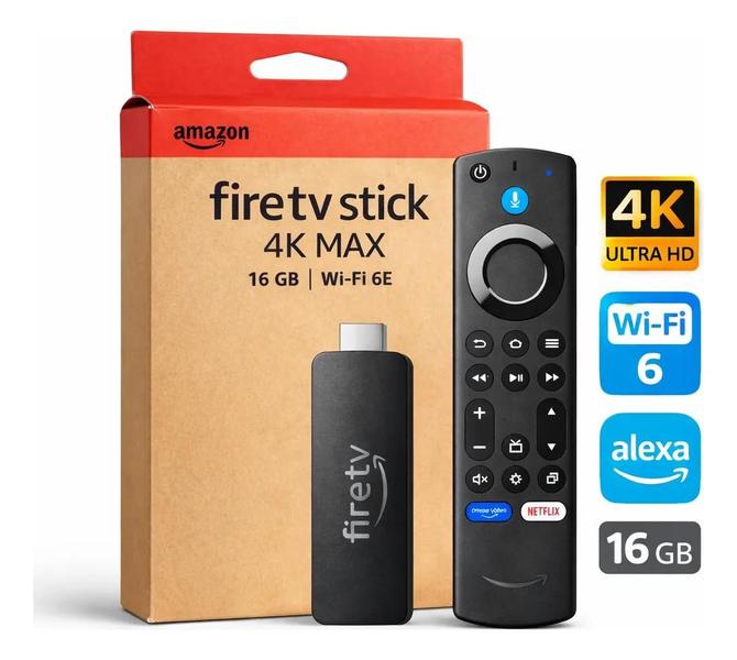 Amazon Fire TV Stick 4K Max 2ª Geração 16GB, WiFi 6E Sistema Fire OS 8 Android 11, Preto