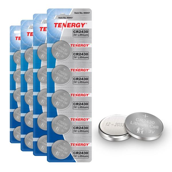 Bateria Tenergy CR2430 3V Lithium Coin, pacote com 20 unidades (pacote com 4)