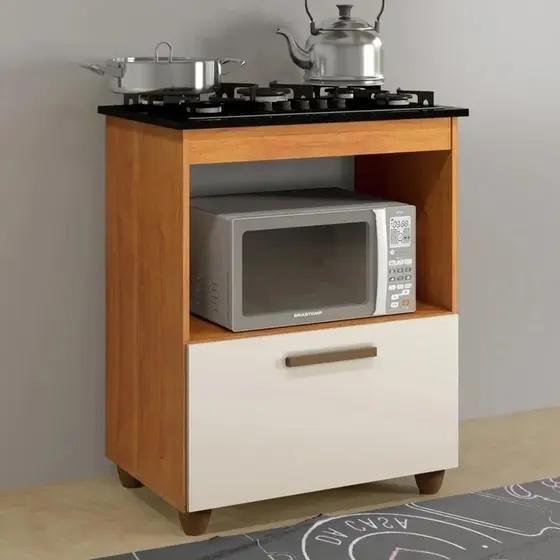 Balcão para Cooktop Cozinha 4 Bocas 1 Porta Salvia Kaiki Nature/off