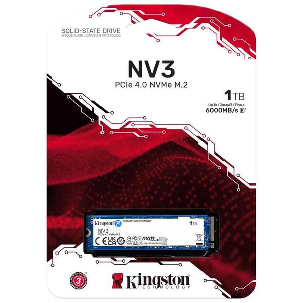 SSD Kingston 1TB NV3, M.2 NVMe, 2280, PCIe 4.0, Leitura 6000MBs e Gravação 4000MBs, SNV3S/1000G
